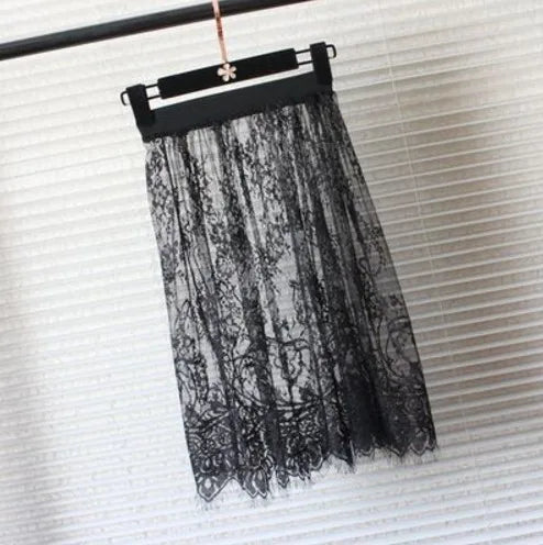 Hot Sexy Women Lace Skirt Ladies See Through Transparent Night Club Wear Party Short Mini Skirts  Black  White