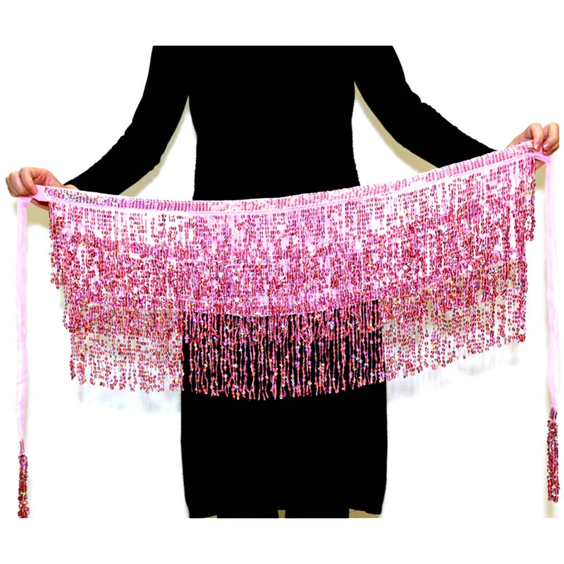 Sexy Latin Dance Tassel Sequins Waist Chain Mini Skirt Dress Carnival Party Stage Dance Performance Hula Belly Dance Hip Scarf