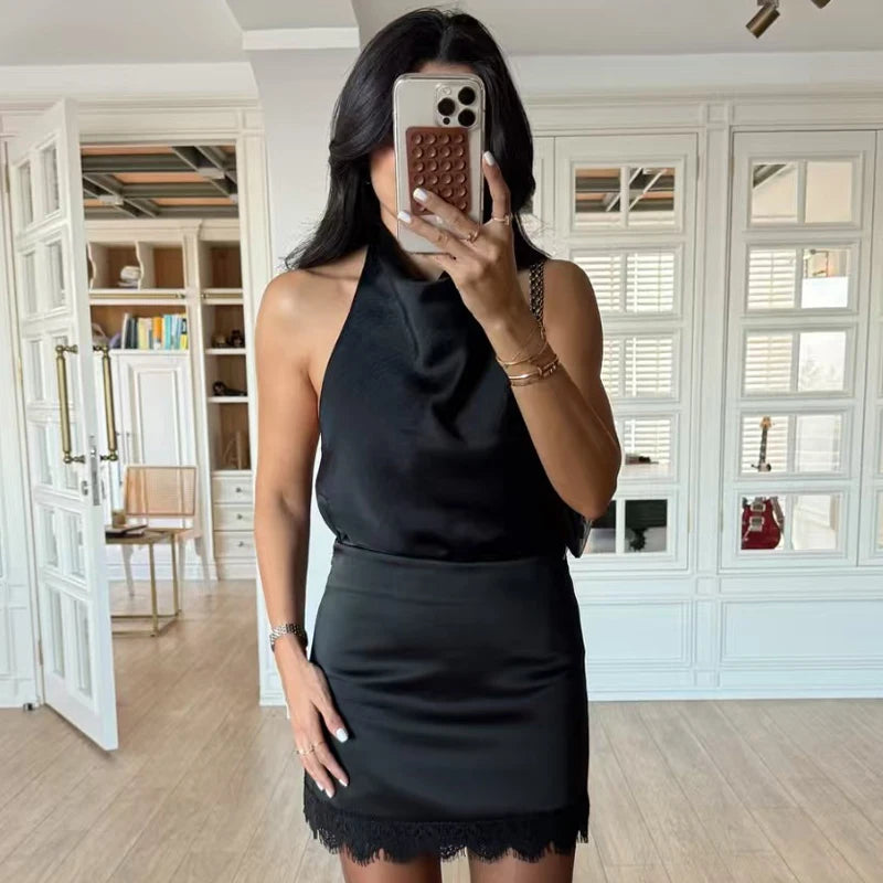 HXAO Satin Lace Skirt Shorts Women's Skirt Sexy Mini High-Waist Culottes Elegant Pencil Skirt Pant Ladies Fashion Party Culottes