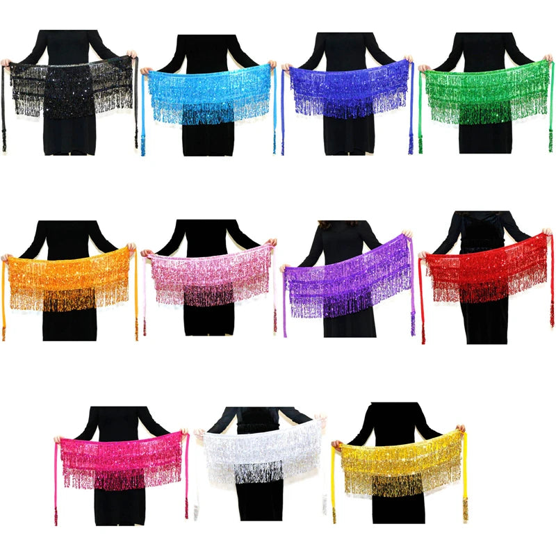 Sexy Latin Dance Tassel Sequins Waist Chain Mini Skirt Dress Carnival Party Stage Dance Performance Hula Belly Dance Hip Scarf