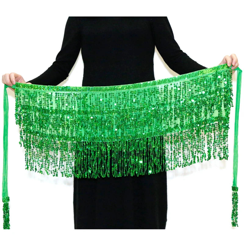 Sexy Latin Dance Tassel Sequins Waist Chain Mini Skirt Dress Carnival Party Stage Dance Performance Hula Belly Dance Hip Scarf