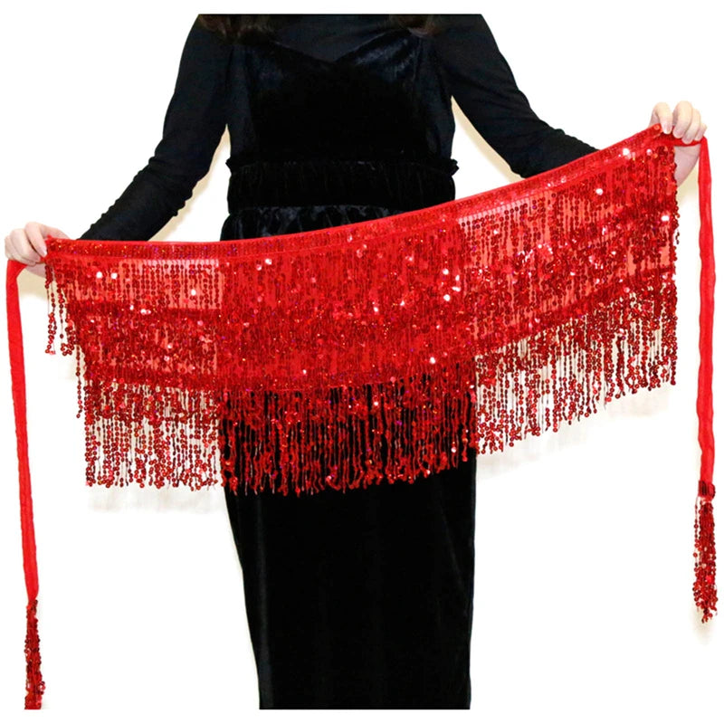Sexy Latin Dance Tassel Sequins Waist Chain Mini Skirt Dress Carnival Party Stage Dance Performance Hula Belly Dance Hip Scarf