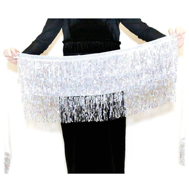 Sexy Latin Dance Tassel Sequins Waist Chain Mini Skirt Dress Carnival Party Stage Dance Performance Hula Belly Dance Hip Scarf