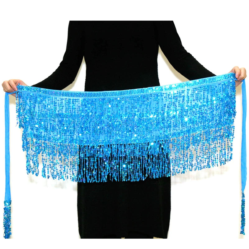 Sexy Latin Dance Tassel Sequins Waist Chain Mini Skirt Dress Carnival Party Stage Dance Performance Hula Belly Dance Hip Scarf