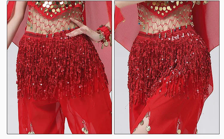 Sexy Latin Dance Tassel Sequins Waist Chain Mini Skirt Dress Carnival Party Stage Dance Performance Hula Belly Dance Hip Scarf