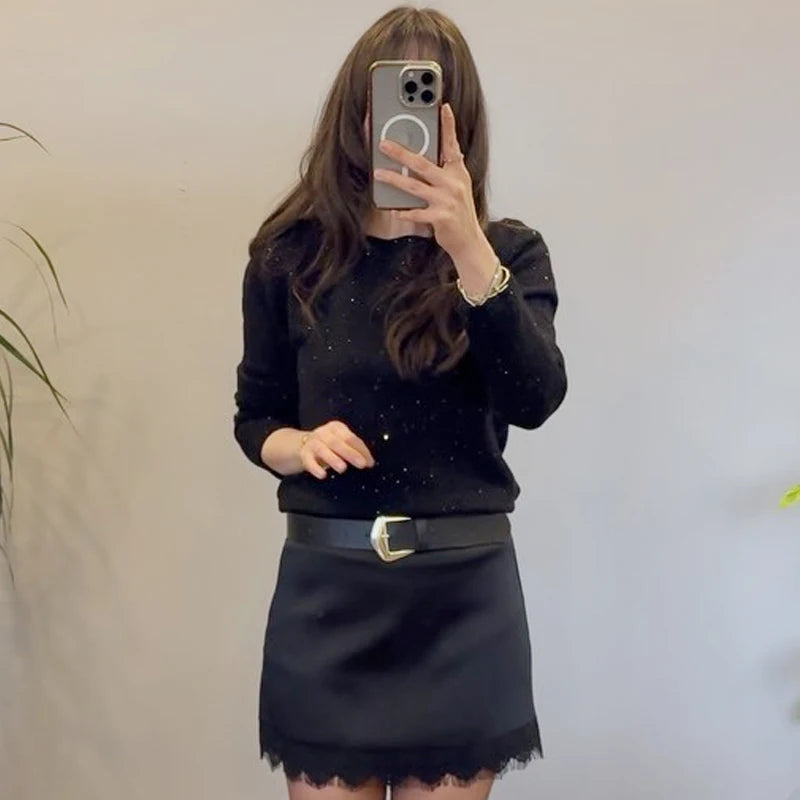 HXAO Satin Lace Skirt Shorts Women's Skirt Sexy Mini High-Waist Culottes Elegant Pencil Skirt Pant Ladies Fashion Party Culottes