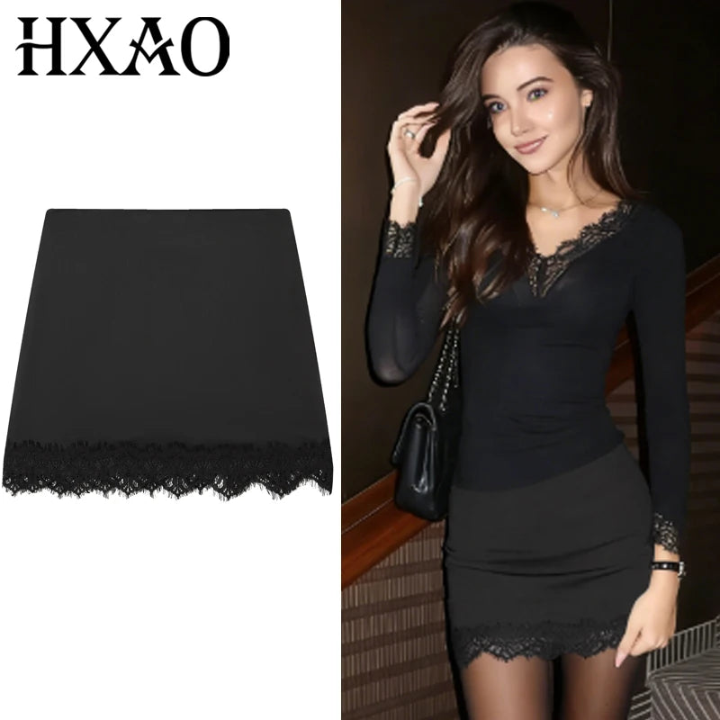 HXAO Satin Lace Skirt Shorts Women's Skirt Sexy Mini High-Waist Culottes Elegant Pencil Skirt Pant Ladies Fashion Party Culottes