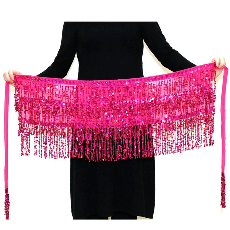 Sexy Latin Dance Tassel Sequins Waist Chain Mini Skirt Dress Carnival Party Stage Dance Performance Hula Belly Dance Hip Scarf