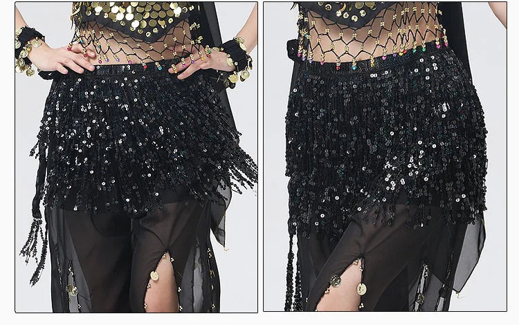 Sexy Latin Dance Tassel Sequins Waist Chain Mini Skirt Dress Carnival Party Stage Dance Performance Hula Belly Dance Hip Scarf