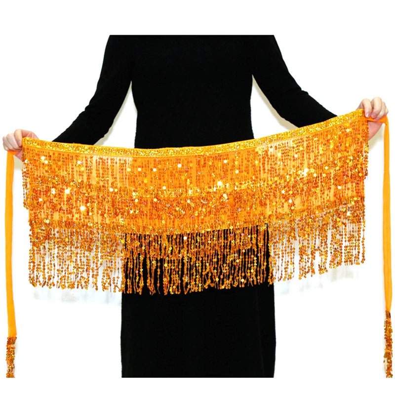 Sexy Latin Dance Tassel Sequins Waist Chain Mini Skirt Dress Carnival Party Stage Dance Performance Hula Belly Dance Hip Scarf