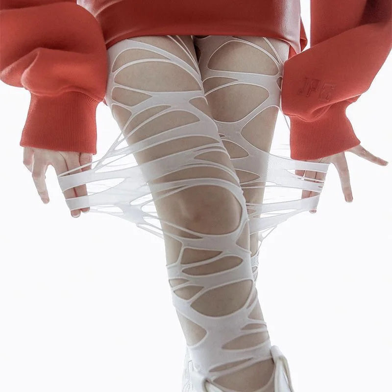 Fashion Ripped Fishnet Tights for Women - Edgy Punk Stockings, Y2K Goth Aesthetic,  Sexy Anti-Slip Stretchy Pantyhose