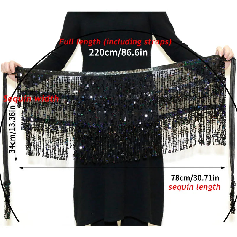 Sexy Latin Dance Tassel Sequins Waist Chain Mini Skirt Dress Carnival Party Stage Dance Performance Hula Belly Dance Hip Scarf