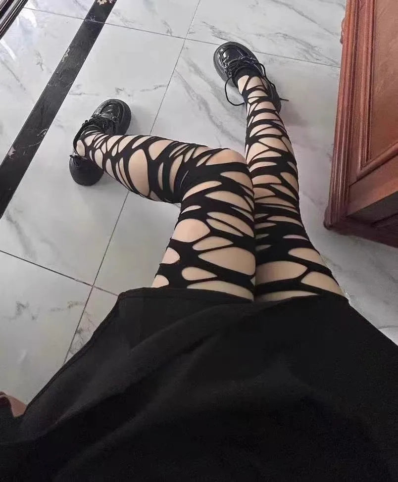 Fashion Ripped Fishnet Tights for Women - Edgy Punk Stockings, Y2K Goth Aesthetic,  Sexy Anti-Slip Stretchy Pantyhose